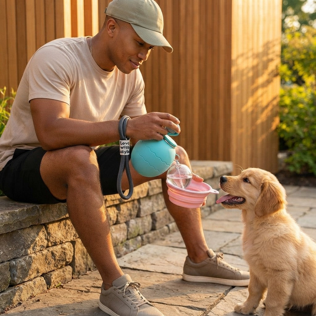 Botella de Agua Portátil para Perros con Cuenco | Antigoteo